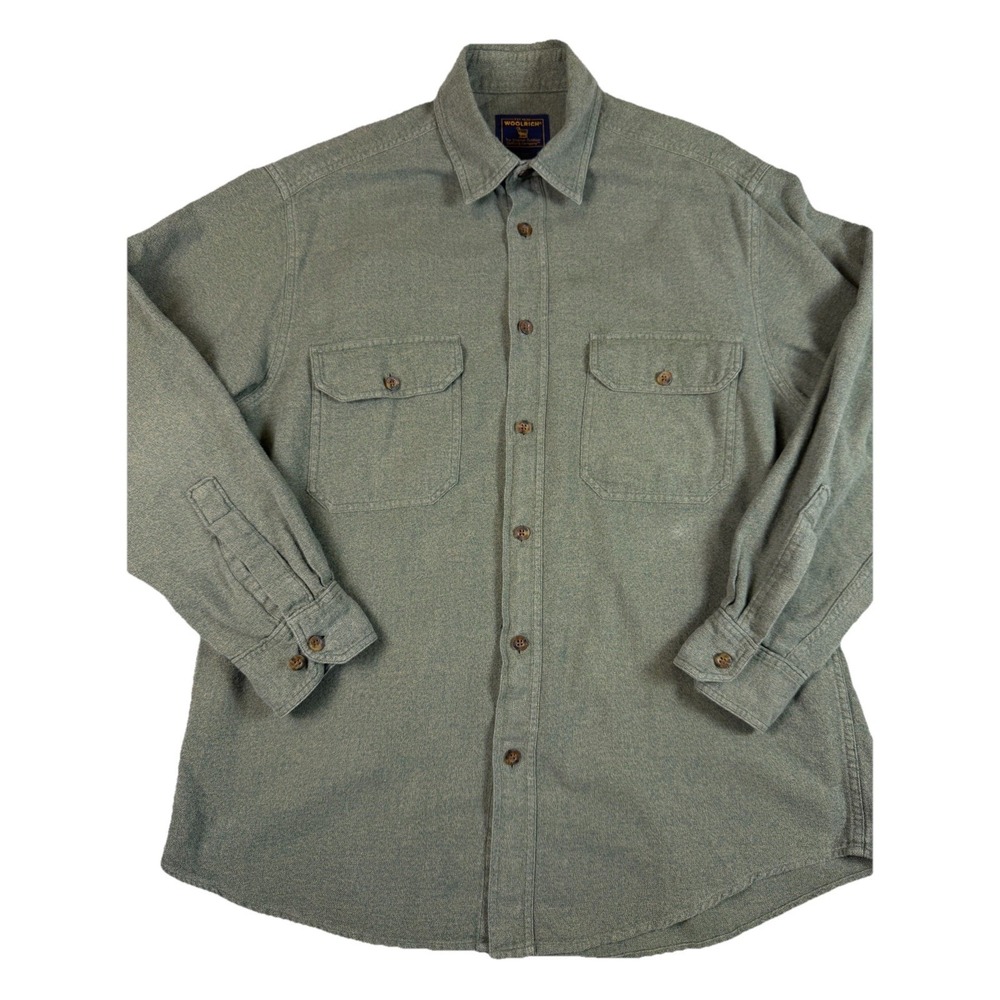 Woolrich Green Flannel Button Down Shirt Gorpcore‎ Cabin Heritage Long Sleeve Lg - Picture 2 of 8